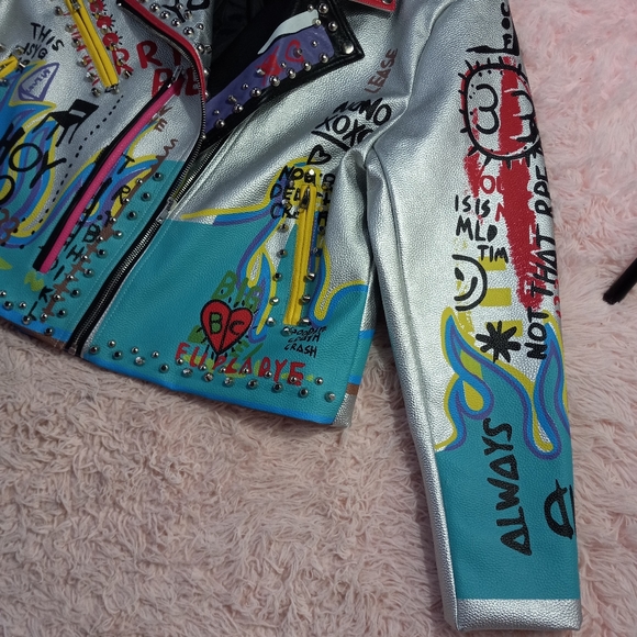 Azalea Wang Femi luxury designer graphic punk jacket! "Phoenix" moto sold out! - Picture 9 of 14